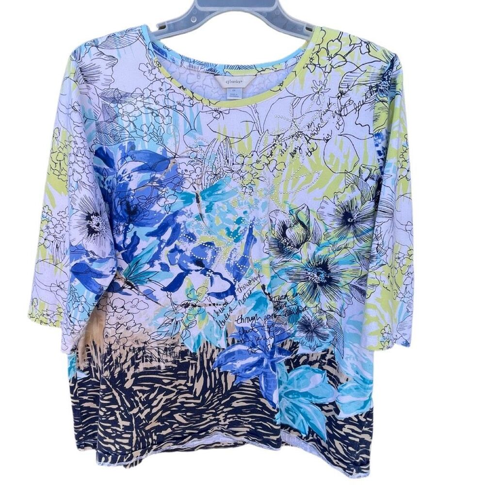 cj banks size 2X floral knit studded top.